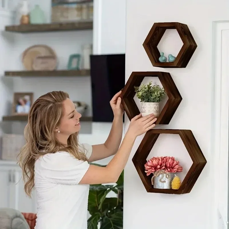 Home Bathroom Shelf - Estantes flotantes hexagonales de última generación,