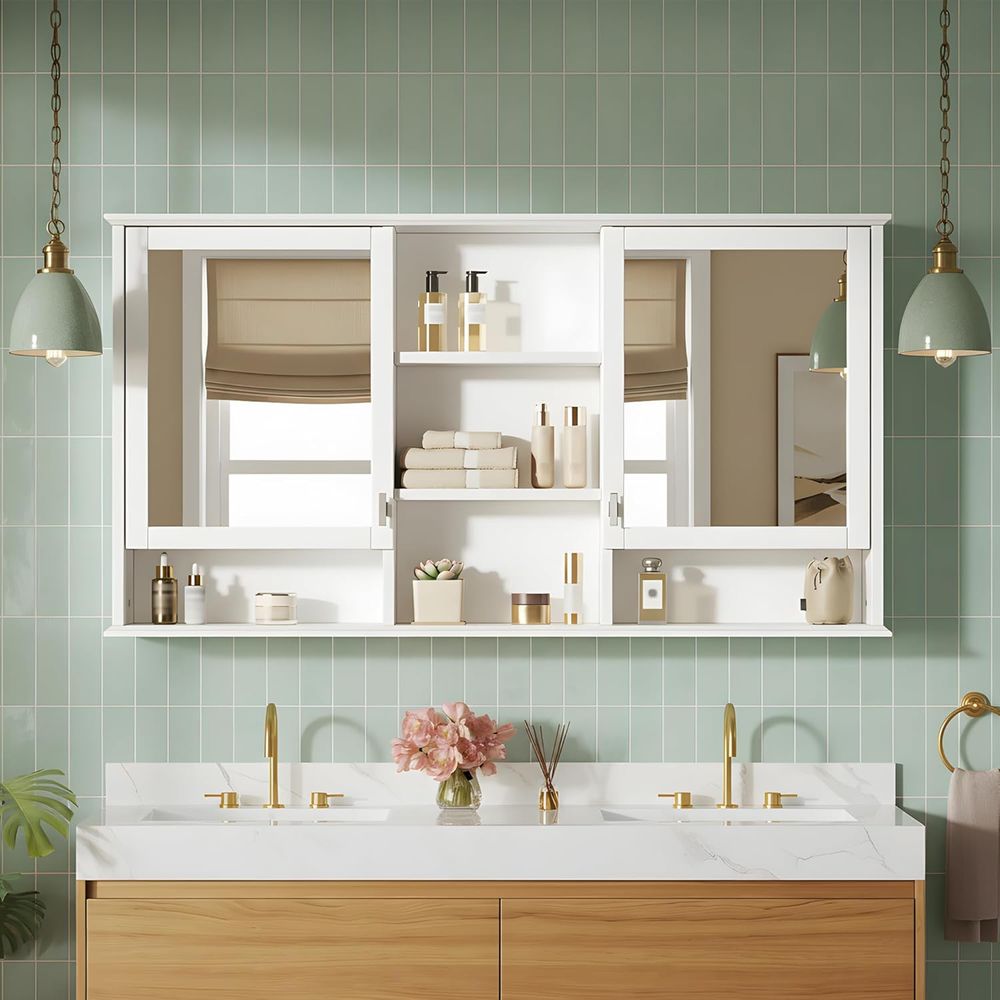 Gabinete de baño con espejo de - Home Bathroom Shelf reseña y precio